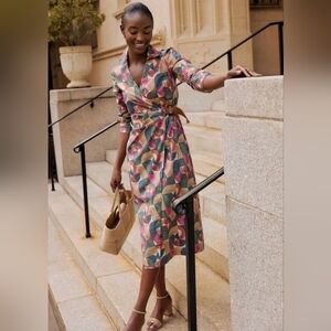 J. McLaughlin Colorful Geometric Long Sleeve Dress
